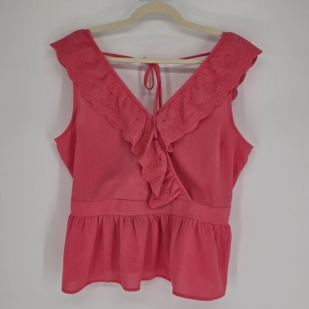 Womens Babydoll Eyelet Ruffle Top XL Romantic Coquette Feminine Summer Beachy